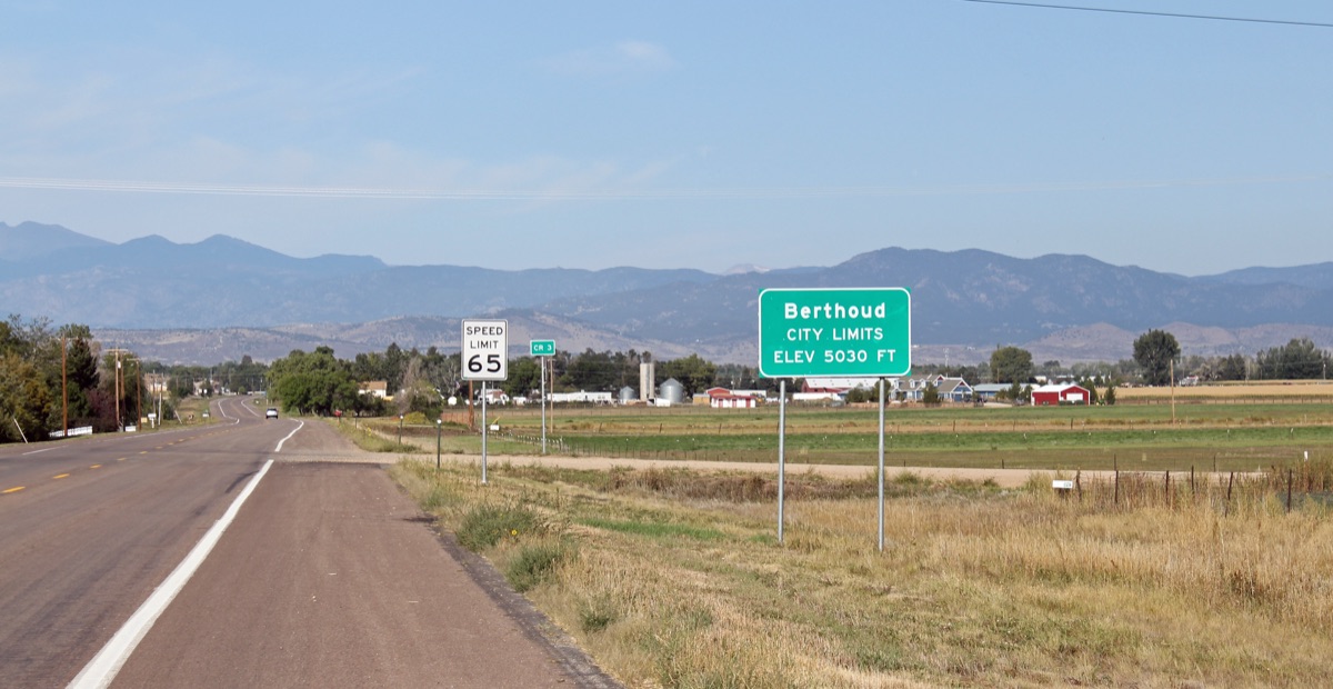 Entering the town of Berthoud, Colorado from the east